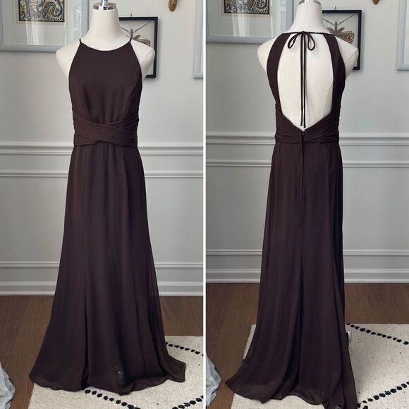 Wtoo Chocolate Brown Formal Gown Bridesmaid Dress Open Back Halter 6 - Picture 1 of 9